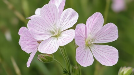 Fototapeta premium Close-up of a flowering herbaceous plant with delicate pink blossoms.
