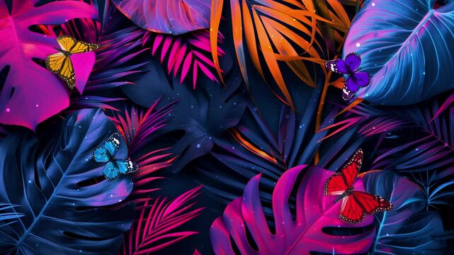 creative fluorescent color layout made of tropical seamless looping overlay 4k virtual video animation background