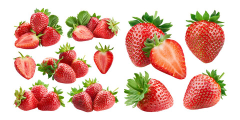 Fresh Strawberries Collection on Transparent , PNG set collection, isolated on transparent background
