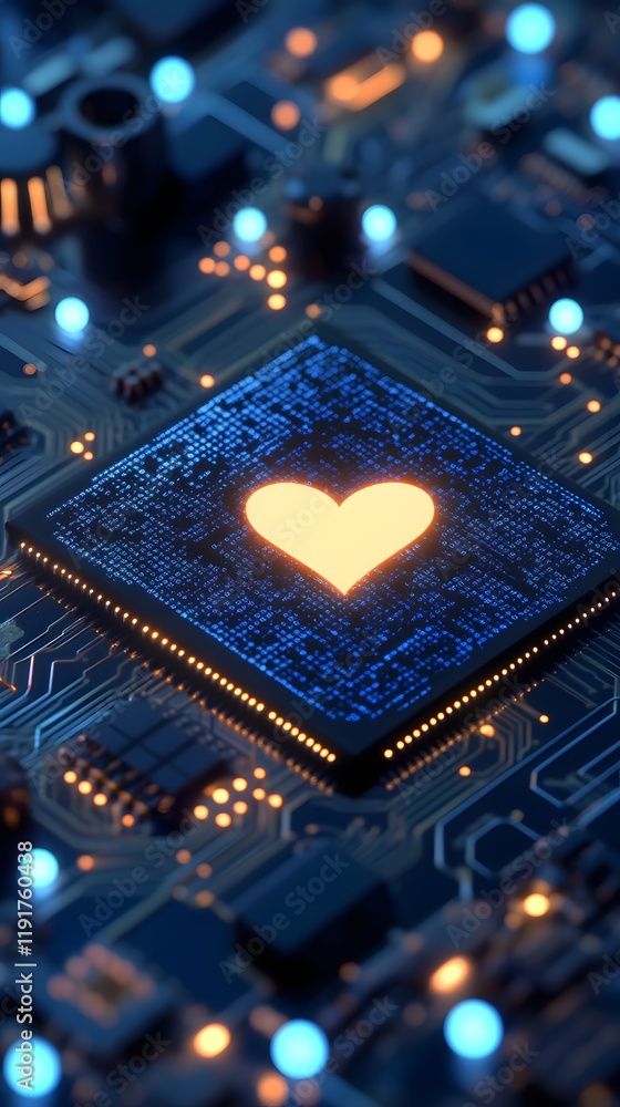 Poster circuit board processor with illuminated heart symbol