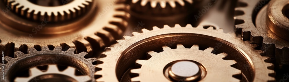 Poster closeup of interlocking gears, a study in mechanical precision and engineering design