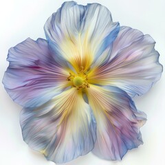 Studio shot of a beautiful poppy flower showcasing its vibrant purple and yellow petals