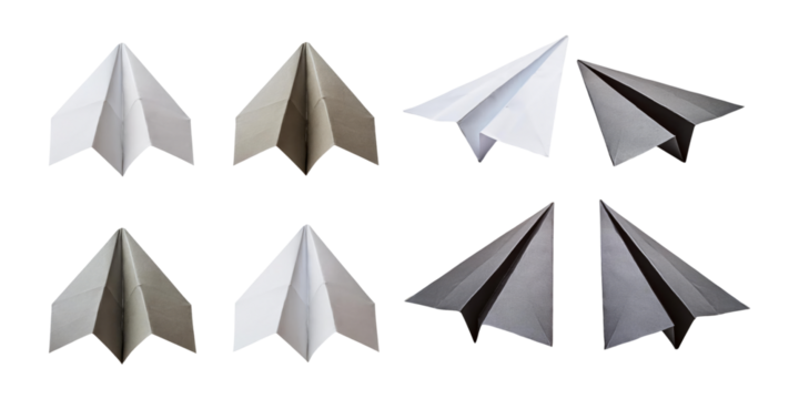 Various Paper Airplane Designs for Creative Projects, PNG collection, set bundle, isolate on transparent or white background