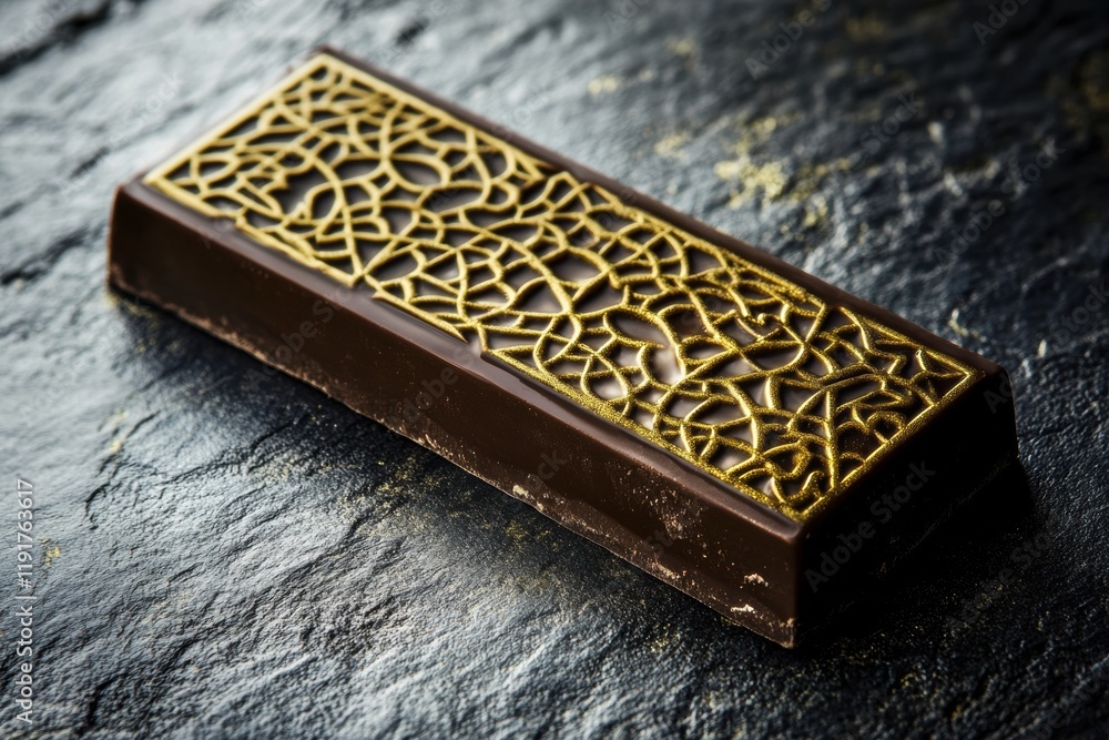 Aufkleber pistachio filled chocolate bar adorned with intricate arabesque patterns and golden details. generat