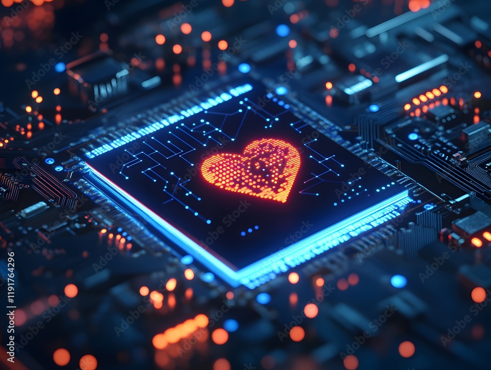 Poster digital heart on microchip circuit board
