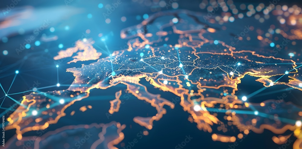 Aufkleber digital map of europe with interconnected network