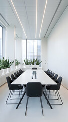 Conference room with white table, black chairs, and natural light Vertical Mobile Wallpaper
