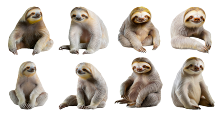 Relaxed sloth animals isolated on transparent background