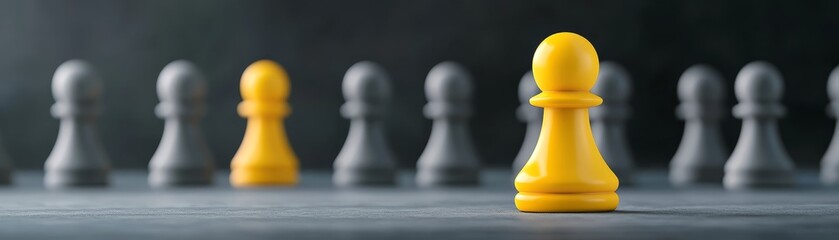 Intense chess match, yellow pawns dominate the board in a strategic battle of wits