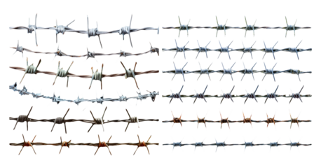 Barbed wire in different configurations isolated on transparent background