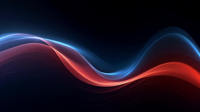 Abstract background with moving blue and red waves on a black background
