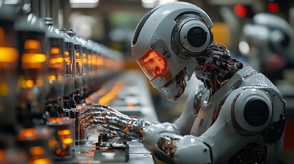 Fototapeta premium Robot working factory assembly line automation