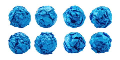 Blue Crumpled Paper Balls,PNG set collection, isolated on transparent background
