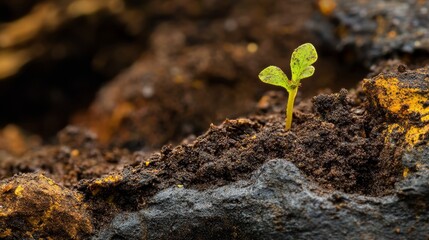 Seedling sprouting from soil at biofuel plant