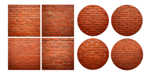 Various Red Brick Wall Textures and Patterns,PNG set collection, isolated on transparent background