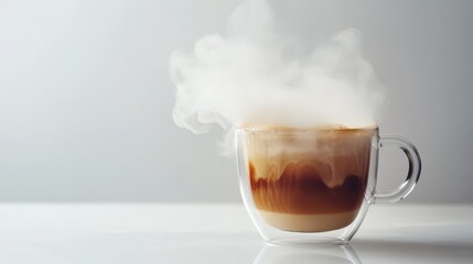 A cup of coffee with steam rising from it