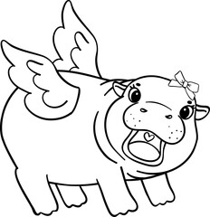 Happy Valentine Cupid Pygmy Hippo outline doodle