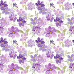 Beautiful watercolor purple flower seamless pattern