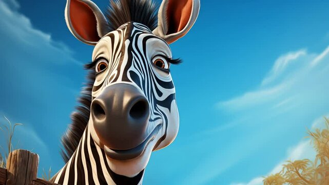 Cute smiling zebra close up, cartoon character