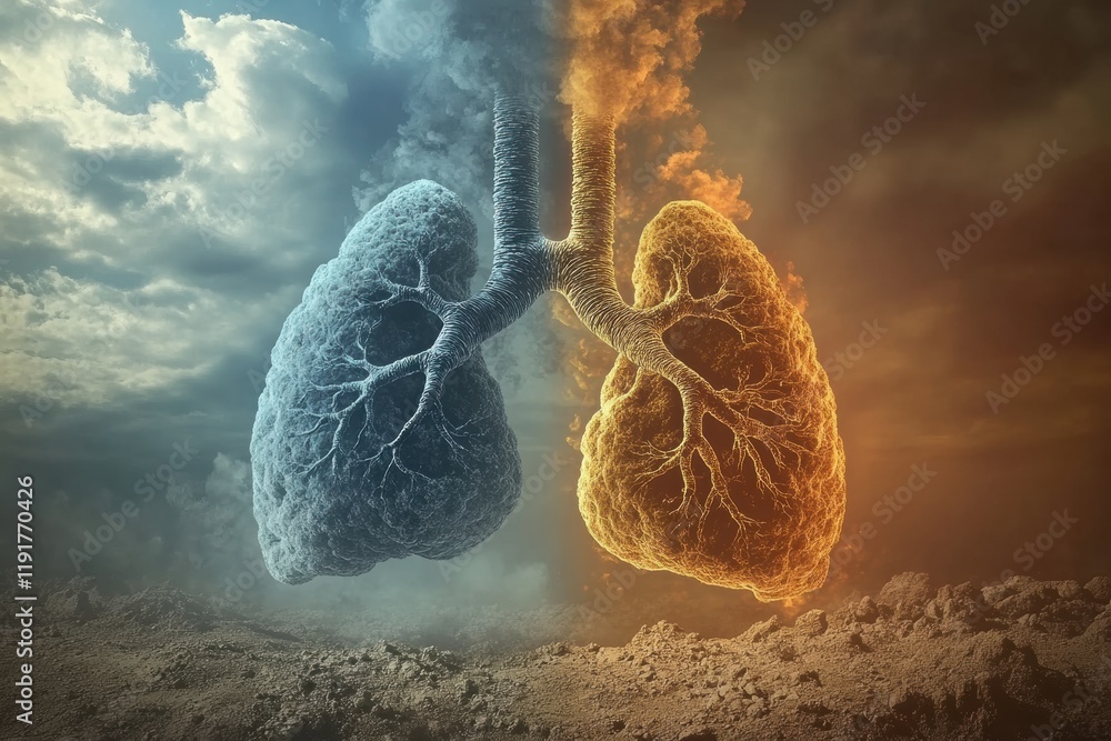 Aufkleber Lungs battling against pollution and environmental stress in a striking visual comparison. Generative AI
