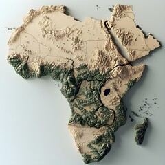 3D Topographic Map of Africa Highlighting Diverse Landscapes, Elevations, and Geographic Features for Educational and Creative Use