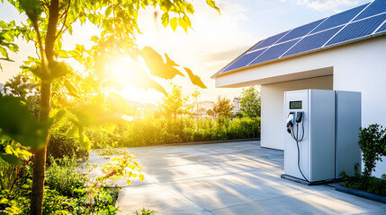 modern home solar panel system and charging station with a storage battery system