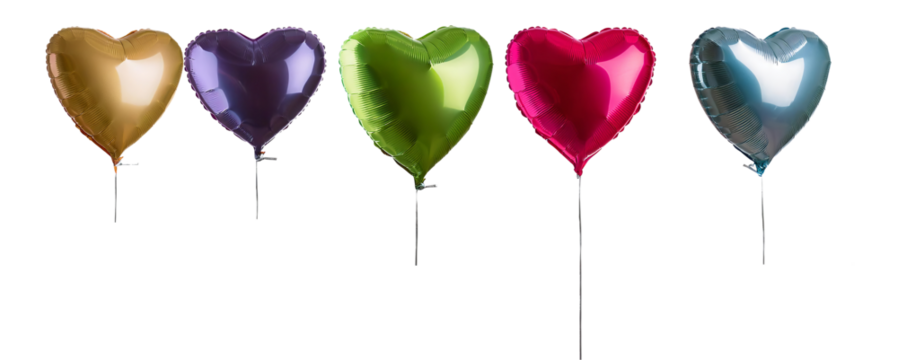 Five Colorful Heart-Shaped Balloons