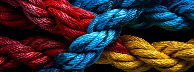 Interwoven Ropes: Red, Blue, and Yellow Synthetic Cordage