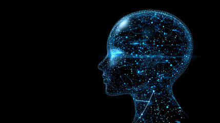 Obraz premium AI robot head made from glowing blue digital lines and dots