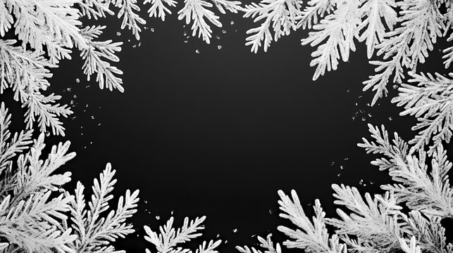 Winter ice snow frozen crystals frostwork frame on transparent background, snowflake christmas overlays, snow texture, holiday photo effect. Frostwood. Illustration