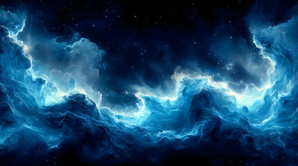 Fototapeta premium Cosmic Nebula with Glowing Blue Clouds and Distant Stars, Abstract Space Background