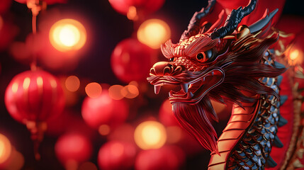 Naklejka premium Chinese new year red dragon background. Dragon symbol
