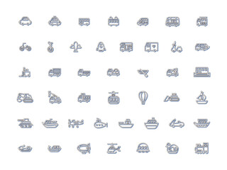 カラーシャドウ乗り物関連のイラストアイコンセット