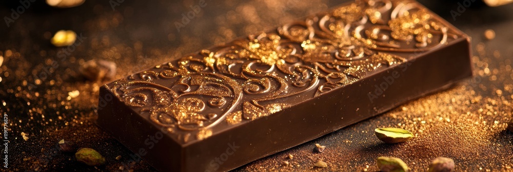 Aufkleber indulgent chocolate bar adorned with intricate arabesque patterns and filled with rich pistachio. ge