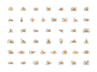 アウトライン乗り物関連のイラストアイコンセット