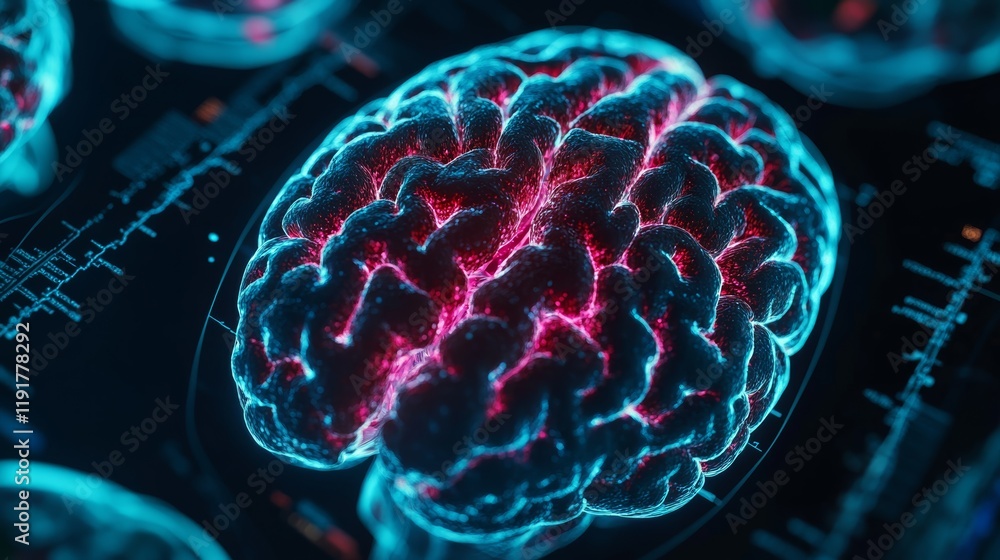 Aufkleber Medical scan highlighting activity in specific areas of human brain, potentially indicating neurological examination or research related to brain function and health