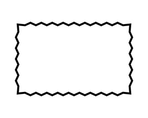 Rectangle frame with zig zag edges. Empty text box, speech bubble, tag or label rectangular shape with jagged borders isolated on white background. Vector graphic illustration.