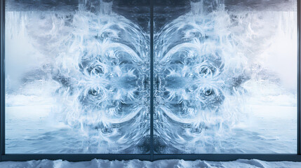 Imaginary frostwork design on window reflected. Frostwood. Illustration