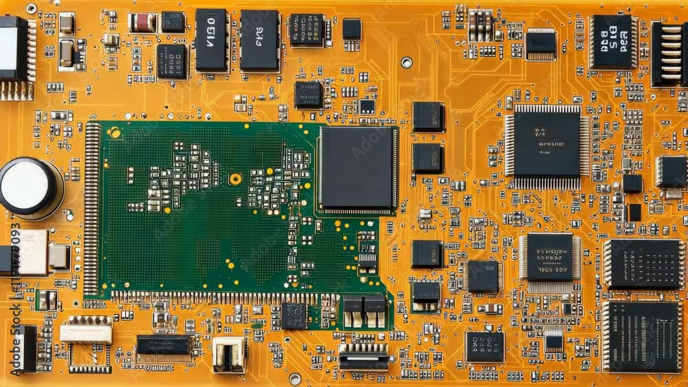 Poster circuit board showcasing intricate components and connections used in electronic devices