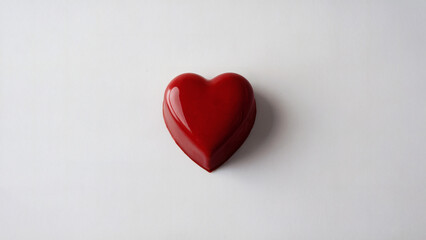 Obraz premium Red Heart-Shaped Chocolate: A simple yet striking photo of a single, perfectly shaped red heart-shaped chocolate captured from a top-down angle on a smooth white background