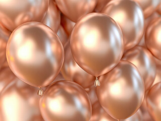 Shiny gold balloons floating against a soft, white and yellow bokeh background, creating a festive and elegant atmosphere, perfect for celebrations, parties, and special occasions.
