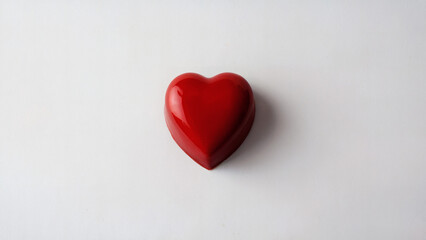 Red Heart-Shaped Chocolate: A simple yet striking photo of a single, perfectly shaped red heart-shaped chocolate captured from a top-down angle on a smooth white background