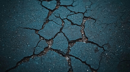 Obraz premium Cracked Surface Texture: A detailed close-up reveals a dark blue surface fractured into a network of deep cracks, creating a dramatic and textured background.