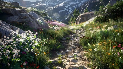 Rocky Mountain Trail with Wildflowers