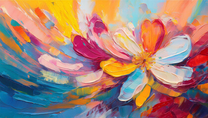 modern abstract art oil painting texture with blue pink yellow red color brush stroke spring summer flower nature for wallpaper illustration artwork floral design for decoration background