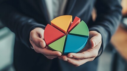 Hands Carefully Holding a Colorful Pie Chart