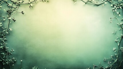 Delicate floral branches frame a soft green background