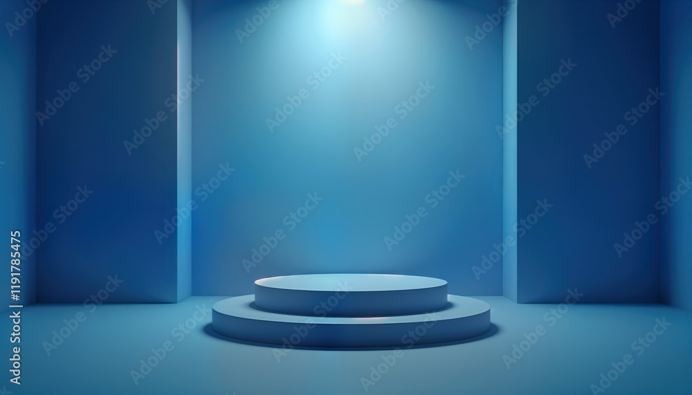 Poster empty light blue podium in minimal studio. modern product display. simple design. ideal for products