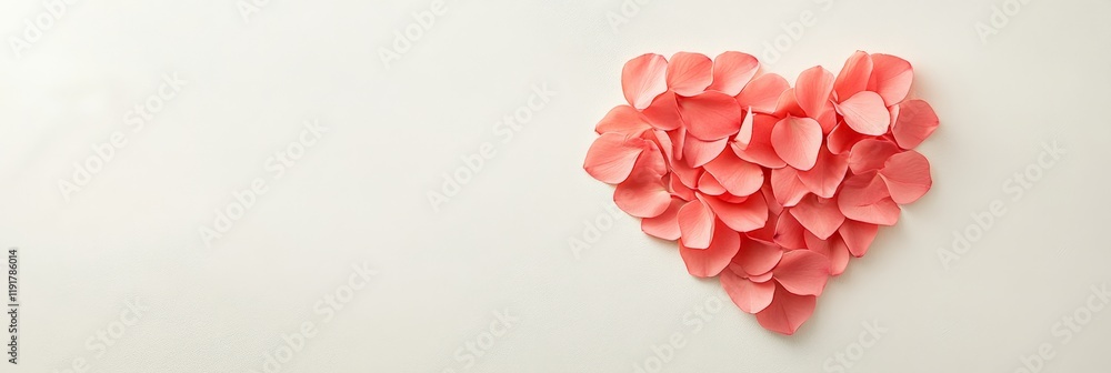 Poster delicate pink petals arranged in a heart shape on a white background creating a romantic symbol of l