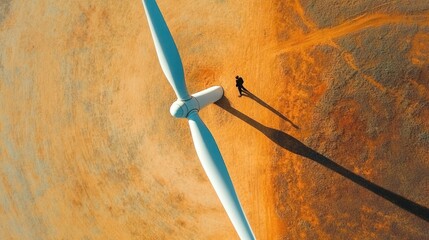 Aerial View of Wind Turbine and Person: A Symbol of Sustainable Energy